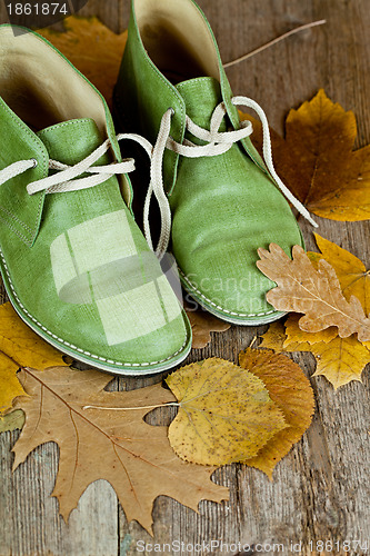 Image of boots and yellow leaves