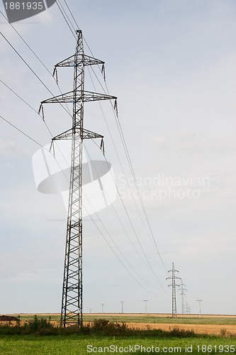 Image of Electrical powerlines against a background of the sky 