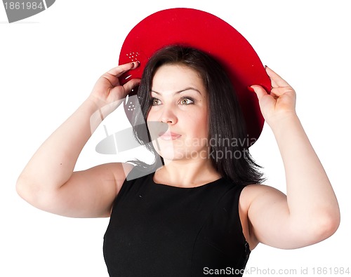 Image of young beautiful woman with red hat