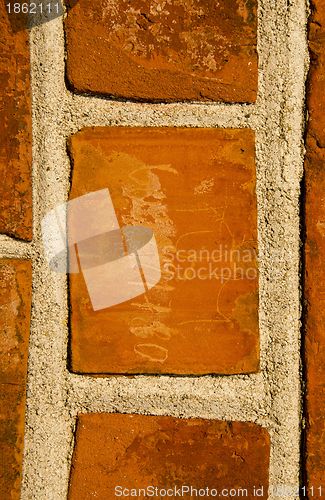 Image of Closeup of wall made of bricks background fragment 
