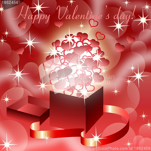 Image of Red valentine’s  background with magic open gift box , eps10 