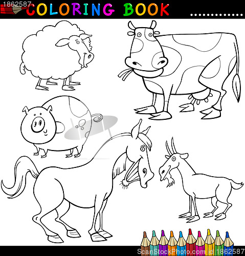 Image of Farm Animals for Coloring Book or Page