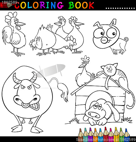 Image of Farm Animals for Coloring Book or Page