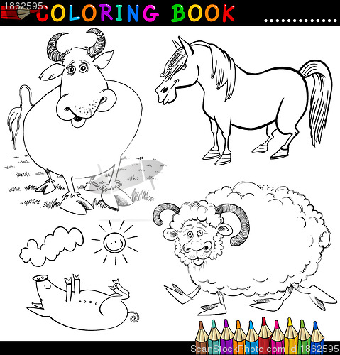 Image of Farm Animals for Coloring Book or Page