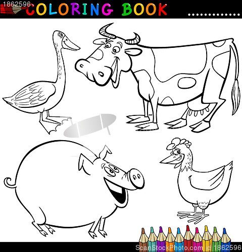 Image of Farm Animals for Coloring Book or Page