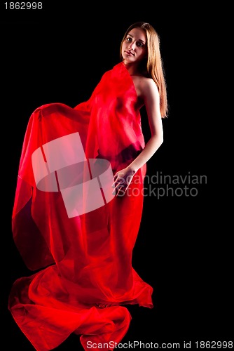 Image of Pretty nude girl with red scarf