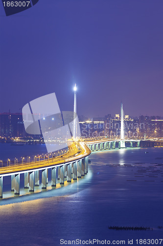 Image of Hong Kong Shenzhen Western Corridor Bridge at night