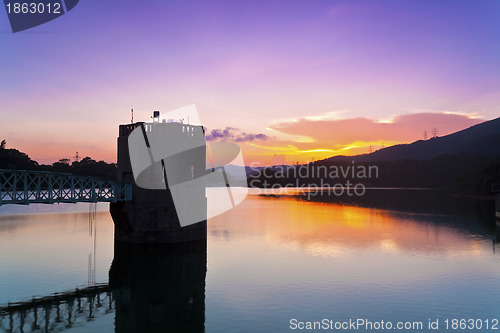 Image of Sunset at pond in Hong Kong