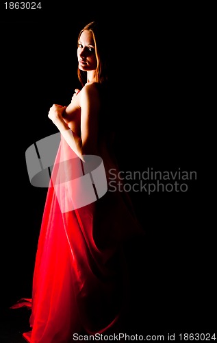 Image of Pretty nude girl with red scarf