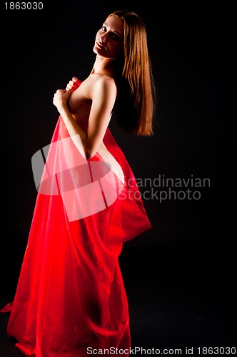 Image of Pretty nude girl with red scarf