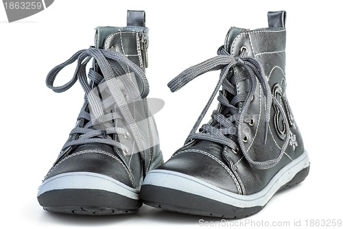 Image of Pair of dark-gray leather boots