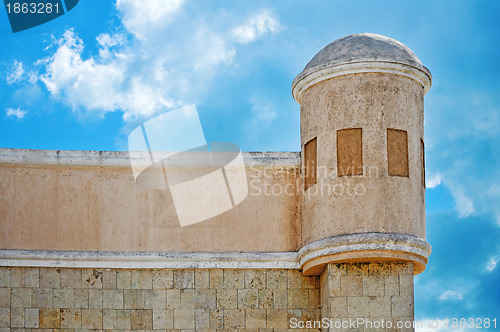 Image of Old white wall and tower in Progresso - Mexico