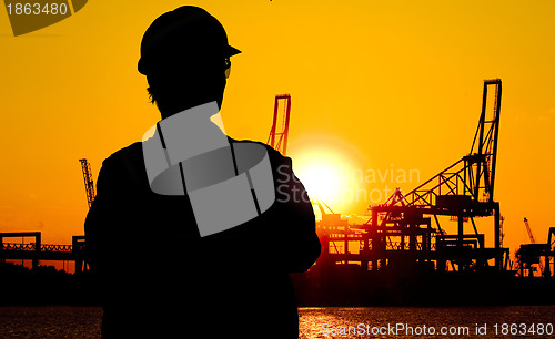 Image of Docker at sunset