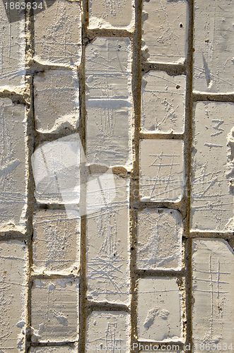 Image of Wall made of white brick closeup background. 