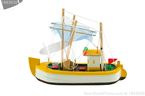 Image of Wooden boat ship model isolated on white 