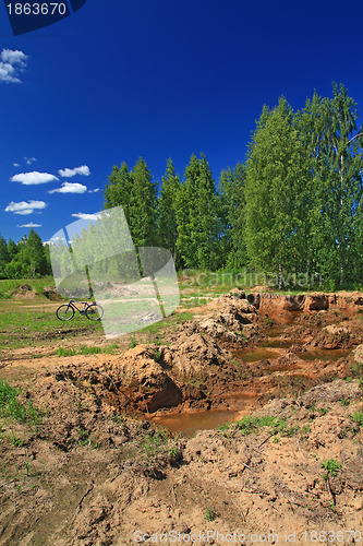 Image of old sandy quarry in green wood