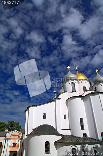 Image of christian orthodox church on cloudy background