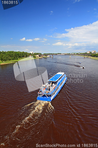 Image of promenade motor ship on big river