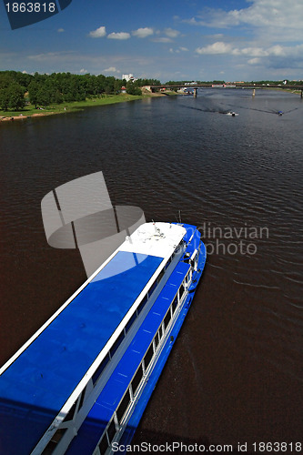 Image of promenade motor ship on big river