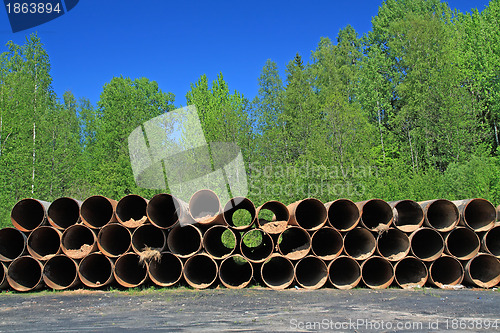 Image of old gas pipes amongst herbs