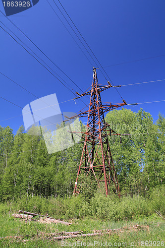 Image of electric pole on blue background