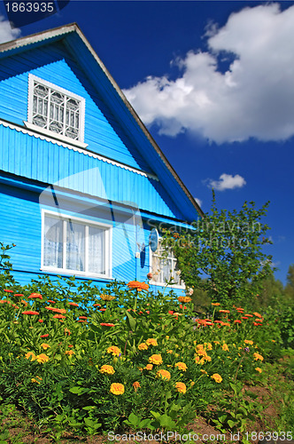 Image of summer flowerses near rural building