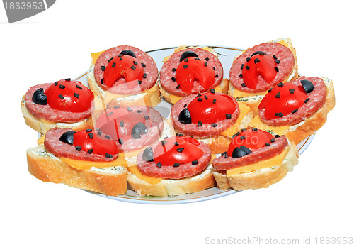 Image of sandwich with tomato on white background