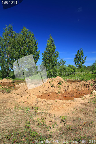 Image of old sandy quarry in green wood