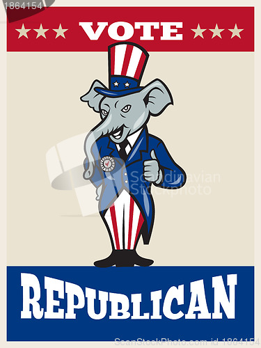 Image of Republican Elephant Mascot Thumbs Up USA Flag