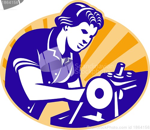 Image of Female Machinist Seamstress Worker Sewing Machine