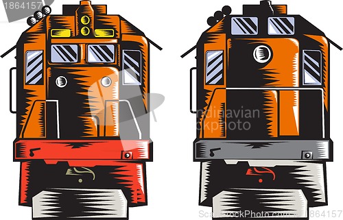 Image of Diesel Train Front Rear Woodcut Retro