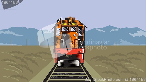 Image of Diesel Train Front Rear Woodcut Retro