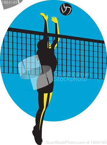 Image of Volleyball Player Spiking Ball Retro