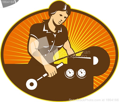Image of Female Machinist Worker Lathe Machine