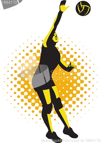 Image of Volleyball Player Spiking Ball Retro
