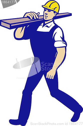 Image of Carpenter Tradesman Carrying Timber Lumber