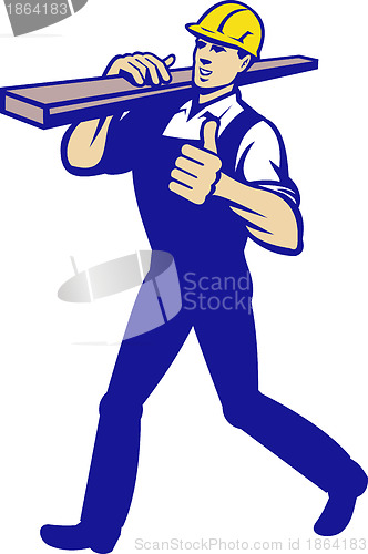 Image of Carpenter Tradesman Carrying Timber Lumber