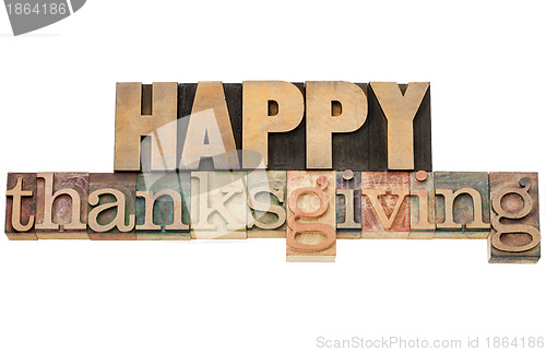 Image of Happy Thanksgiving in wood type
