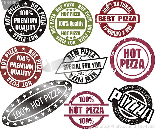 Image of Pizza grunge stamp set  in red, black and green color