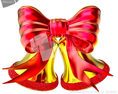 Image of golden Christmas bell with red bow