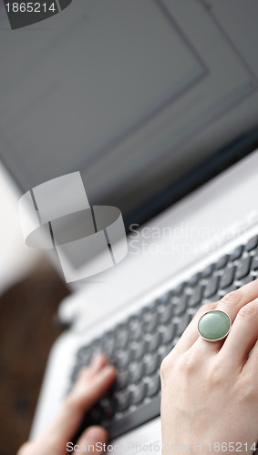 Image of Young woman working on laptop