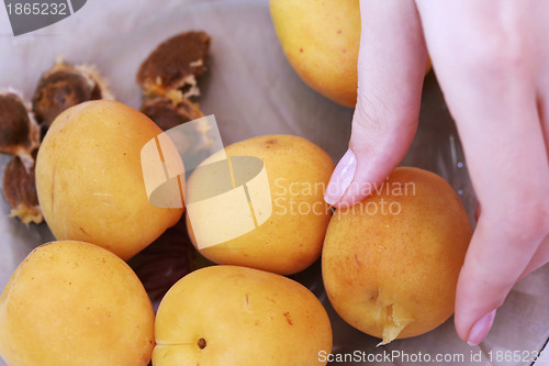 Image of Plate with apricots.