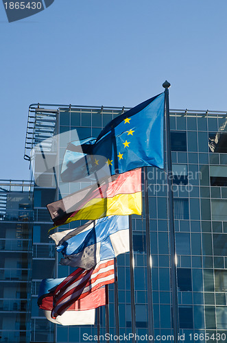 Image of Fluttering flags of the countries of the European Union