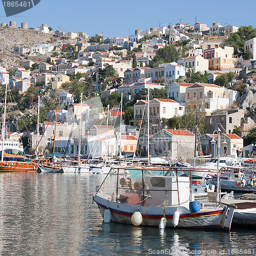 Image of Gialos, the harbour of Symi, Greece.