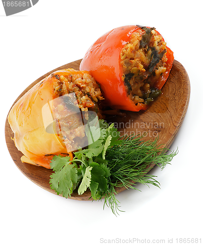 Image of Stuffed Red and Yellow Bell Peppers