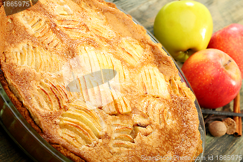 Image of Alsatian apple pie closeup.
