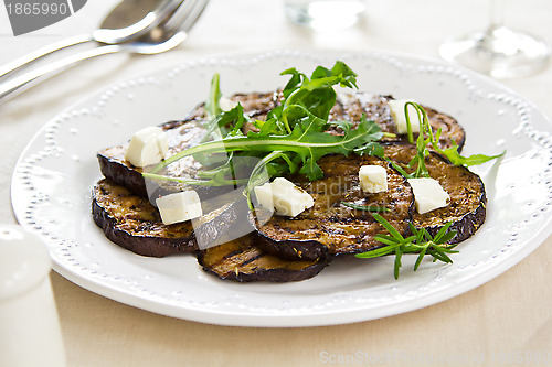 Image of Grilled Aubergine with Feta and Rocket salad