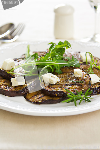 Image of Grilled Aubergine with Feta and Rocket salad