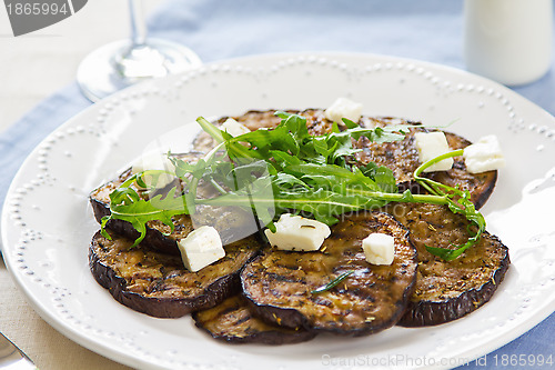 Image of Grilled Aubergine with Feta and Rocket salad