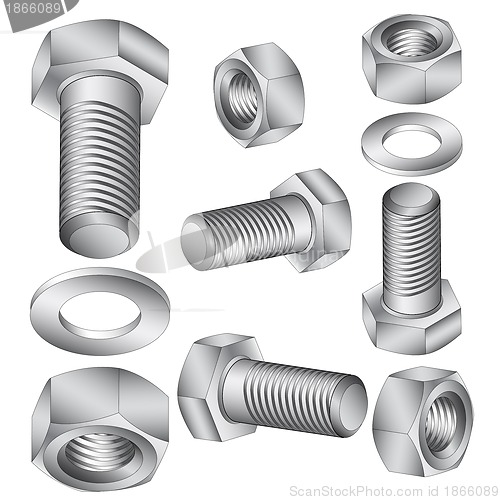 Image of Stainless steel bolt and nut. Vector illustration.